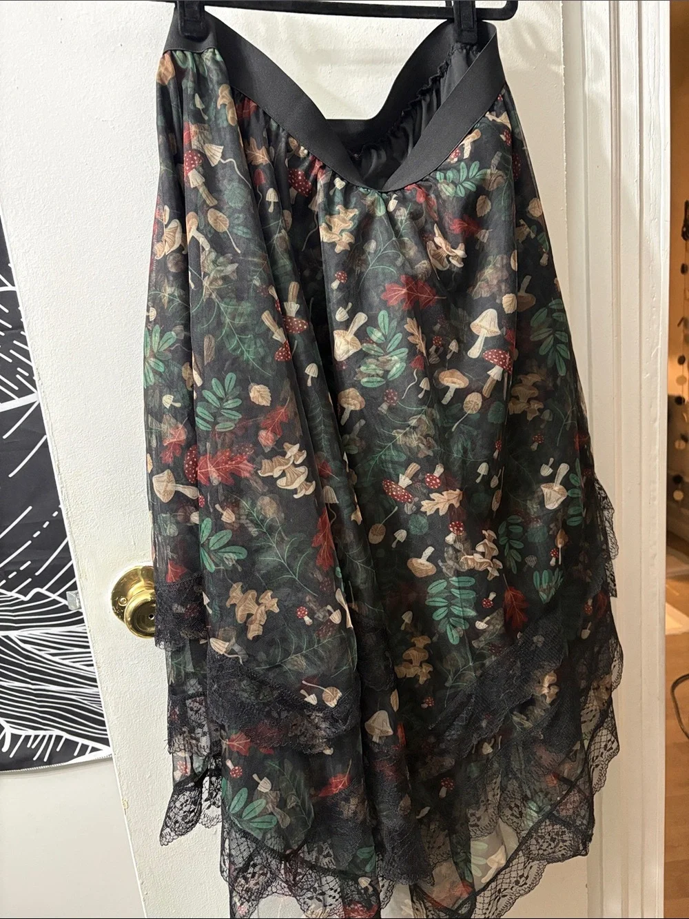 3X ROMWE Sheer Skirt with Mushroom Print - Picture 1 of 7